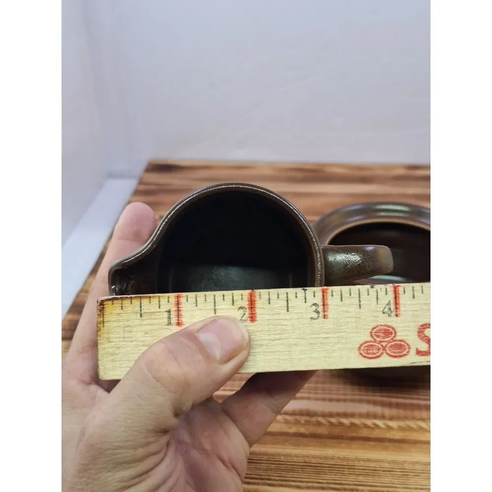 Vintage Three Tone Brown Stoneware‎ Covered Sugar and Creamer Set